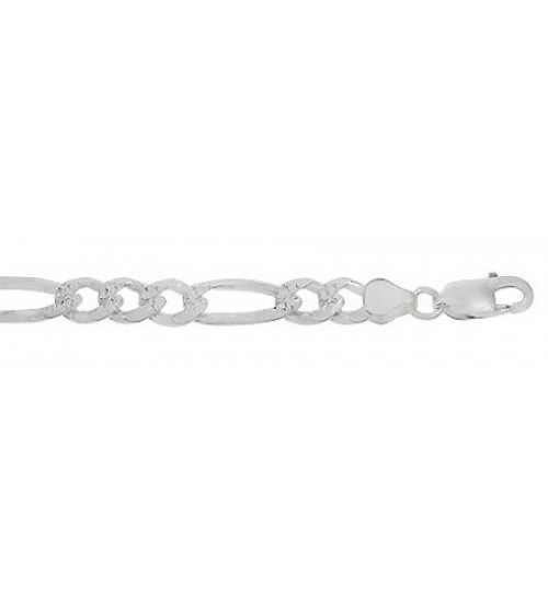 7.2mm Figaro Pave Chain, 8.5" - 28" Length, Sterling Silver